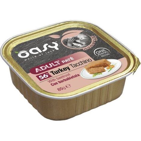 Oasy Pâté sans céréales Barquette de pâté sans céréales pour chats 85 g - Dinde et betterave 85 g