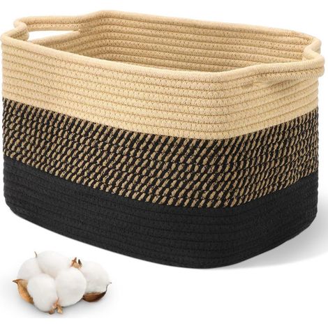 Petit panier de rangement — Panier à linge pour chambre, salon ou chambre d'enfant bac de rangement rectangulaire en coton pour organiser jouets, couvertures, serviettes et linge — 33 x 25,5 x 23 cm (1/5)