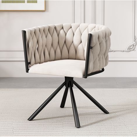 Chaise de salle à manger pivotante en velours beige, structure métal, rotation 360°,61×51.5×71cm (1/5)