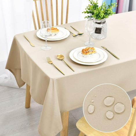Waschbare, fleckenabweisende und wasserdichte Tischdecke für Esszimmer, Garten, Partys, Hochzeiten oder Zuhause, beige, 135 x 200 cm (1/5)