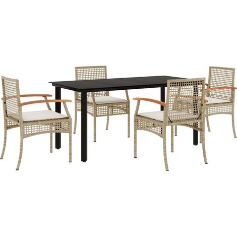 Maison Exclusive - 5-tlg. Garten-Essgruppe mit Kissen Beige Poly