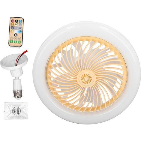 LED-Deckenventilator mit E27-Gewinde, faltbar, Fernbedienung, Aromatherapie-Funktion, 85–265 V, Gelb