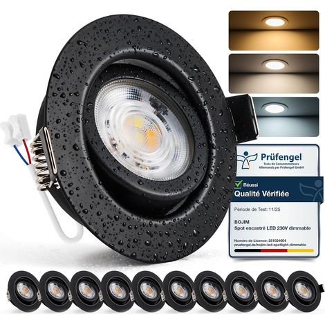 Spot LED Encastrable Noir Dimmable 220V, 7W Spot Salle de Bain IP44, Trou 68mm - 80mm, Blanc Chaud/Neutre/Froid, Spots de Plafond Extra Plat pour Cuisine Chambre Salon, Lot de 10 (1/5)