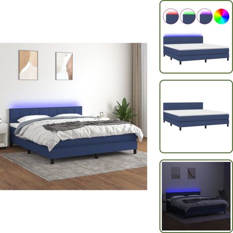 Sommier à lattes de lit avec matelas LED Bleu 160x200 cm Tissu - Lit Plateforme - Lit Design - Lit Avec Rangement - Lit Double - Lit Moderne (1/5)