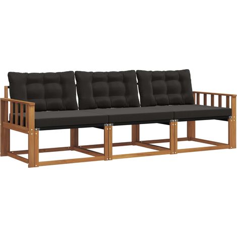 Outdoor Sofa Set with Cushion 3 pcs Natural and Black vidaXL