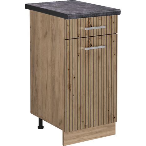 Mueble bajo de cocina R-Line, Roble artesanal, 40 cm , ET Antracita, Vicco