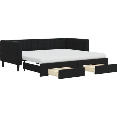 Maison Exclusive - Lit de jour avec gigogne et tiroirs noir 90x190 cm velours