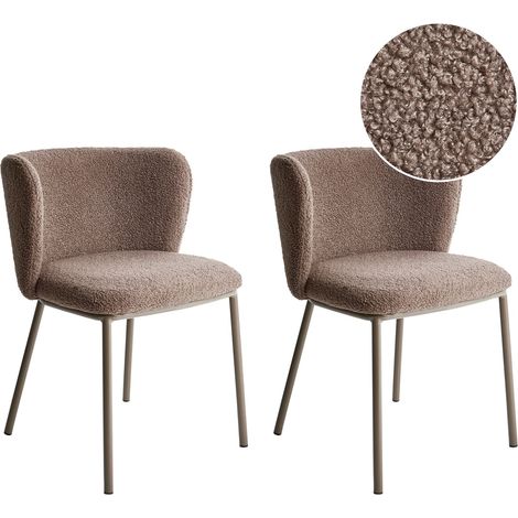 Esszimmerstuhl 2er Set MINA II Bouclé Hellbraun