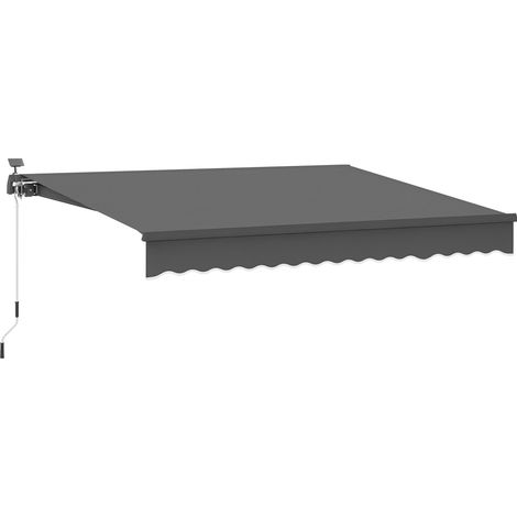 Store banne à fixation par pince avec manivelle, éclairage solaire, bras articulés, protection solaire UV 50+, largeur 400 cm, gris