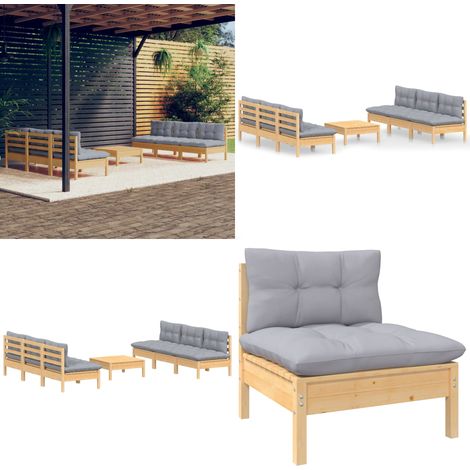 7-tlg. Garten-Lounge-Set mit Grauen Kissen Kiefernholz - Garten-Lounge-Set - Garten-Lounge-Sets - Home & Living (1/5)