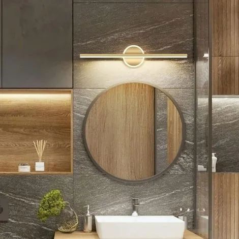 Applique murale moderne 60 cm - Éclairage miroir LED 10 W, blanc chaud - Idéale pour salle de bain ou coiffeuse - Finition dorée