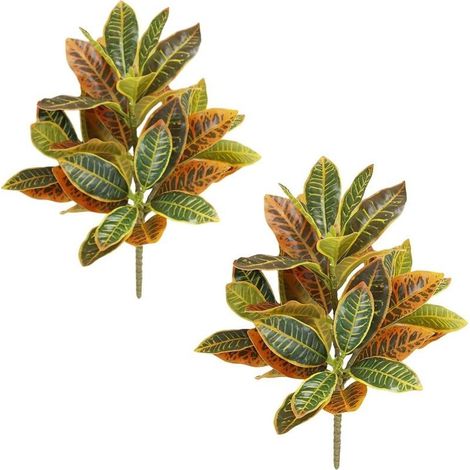 Künstliche Pflanzen Outdoor Croton 2er Set – UV Beständig Garten Balkon Deko Rot Grün (1/5)