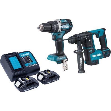 Makita DLX 2278 SY Kit combiné batterie + perceuse-visseuse à percussion 54 Nm DHP 484 + marteau perforateur 1,2 J DHR 171 + 2x batterie 1,5 Ah + chargeur de batterie (1/4)