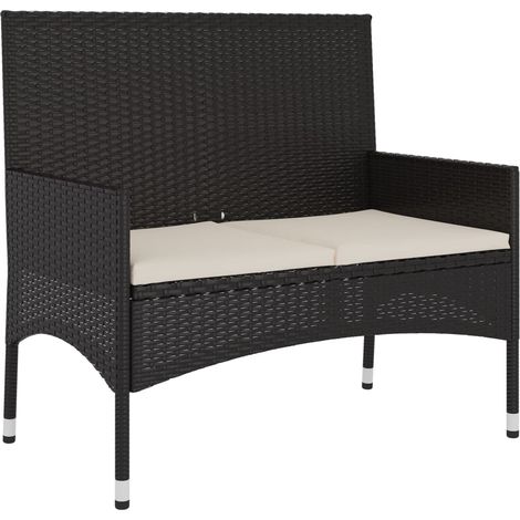 Panca da giardino arredo da esterno per terrazza a 2 posti con cuscini neri in resina intrecciata 020011778