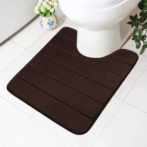 Tapis de toilette en mousse à mémoire de forme - Antidérapant - Doux - Absorbant - Avec découpe - 50 x 60 cm - Tapis de bain pour WC, lavable - Tapis de bain pour toilettes, brun (1/5)