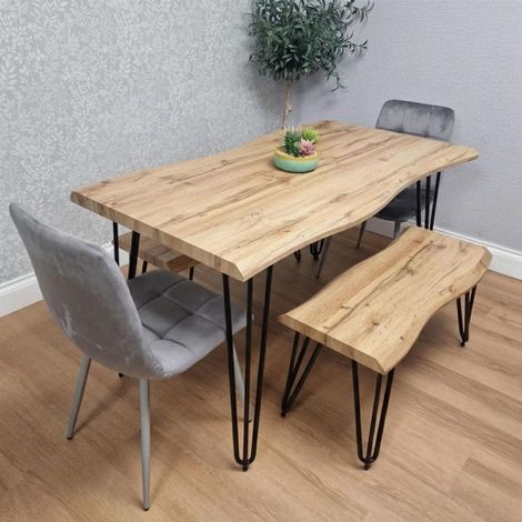 Modern Dining Table Set With 2 Grey Velvet Chairs And 2 Benches Dining Room Furniture