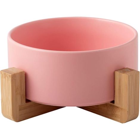 QAZQA Gamelles pour Chat, Bol En CéRamique Pour Chat Et Chien, Bol En CéRamique AntidéRapant Pour Animaux De Compagnie avec support à bols en bambou et bois（rose）