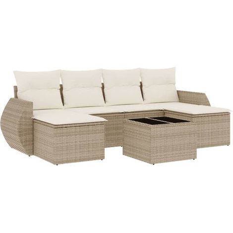 Maison Exclusive - Set Divani da Giardino 7 pz con Cuscini Beige in Polyrattan (1/3)