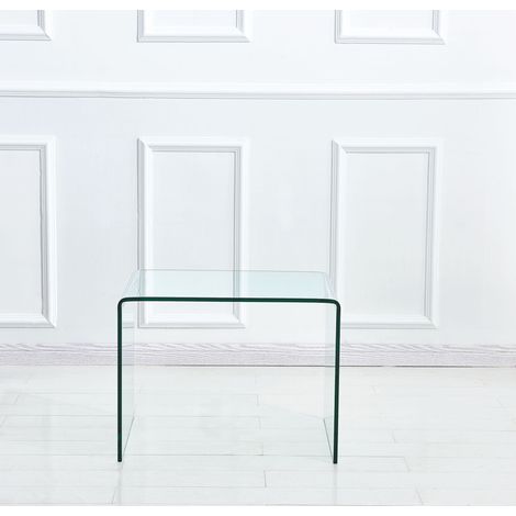 Table d'appoint verre trempé transparent courbé, table chevet basse (1/5)