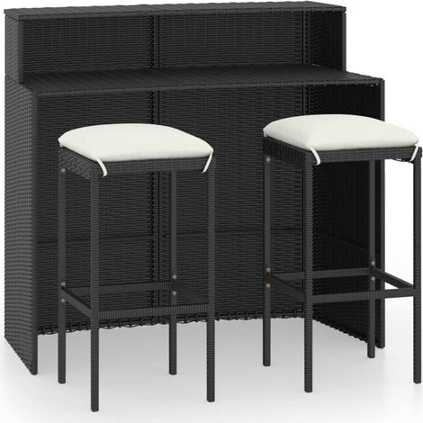3 pcs Ensemble de bar de jardin Meuble de Jardin/bistro Ensemble table et chaises avec coussins Noir DEJDX50789 (1/5)