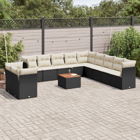 Salon de jardin 12 pcs avec coussins noir résine tressée vidaXL (1/3)