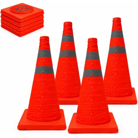 Lot de 4 cônes de signalisation, 45 cm, Pliables Cônes orange « pop-up » en tissu Oxford, base stable, peu encombrants, pour voiture, parking, chantier et auto-école (1/5)