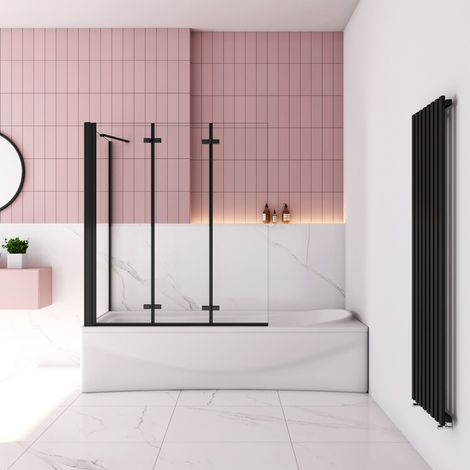 Schwarz Badewanneaufsatz 130cm Faltwand mit 75cm Seitewand 6mm ESG Nanoglas für Badewanne Duschabtrennung Duschwand (1/5)