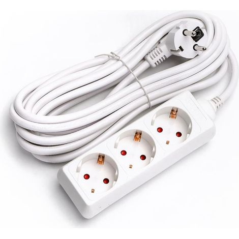 Multiprise 3 Voies sans Interrupteur, 5 m, 3G, 1,5 mm² Blanche pour connecter Plusieurs appareils électriques en Toute sécurité.