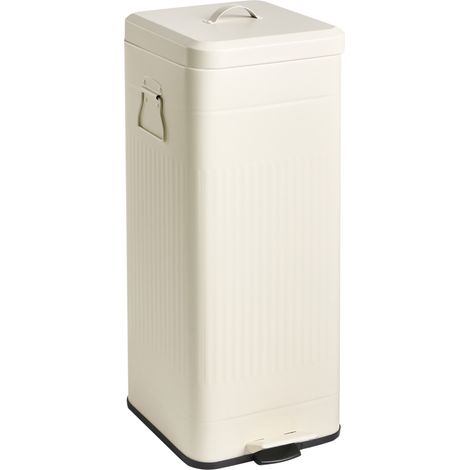 Cubo de basura moderno con pedal y tapa para cocina de hierro con recubrimiento en polvo material sintético beige Ecocomfort