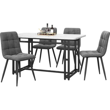 Ensemble table à manger noire 120x70 cm avec 4 chaises, ensemble moderne pour cuisine, chaises de salle à manger en velours gris foncé, table à pieds en fer noir (1/5)