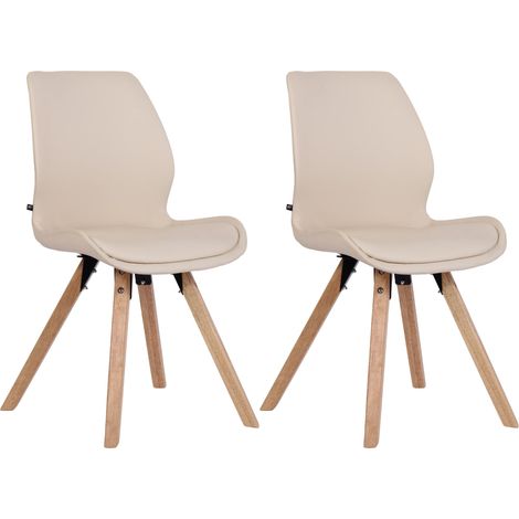 Chaises de salle à manger x2 design scandinave en PVC crème et pieds en bois carrés clair 100007595 (1/5)