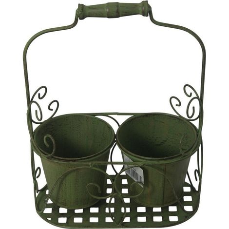 2 Decorative Basket Pot Holder - L15 x W30 x H30 cm - Green
