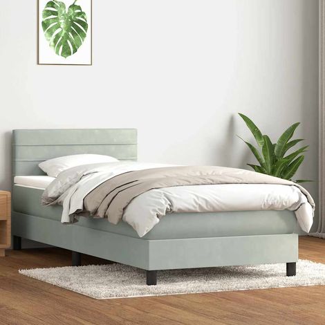 Cama box spring con colchón terciopelo gris claro 90x220 cm (1/5)