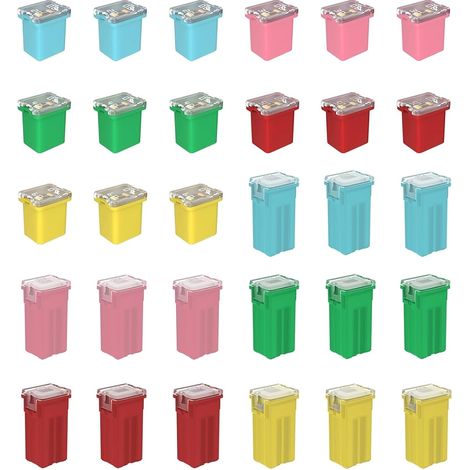30 Pieces Square Shape Fuse Assortment, Automotive Low/High/Standard Jcase Box Fuses for Trucks, Cars and SUVs (20A/30A/40A/50A/60A, Each 3 Pieces) (1/5)