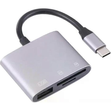 Adaptateur USB-C OTG 3 en 1 avec port USB femelle et emplacements pour cartes SD/TF - (1/5)