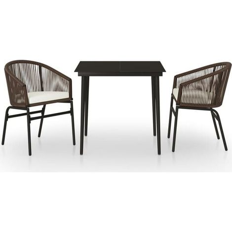 Ensemble table et chaises de jardin marron trois pièces (1/5)