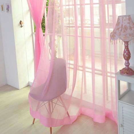 Rideau Voile - 200 cm x 80 cm - Rose - Pour Fenêtre ou Porte - 1 Pièce (1/2)