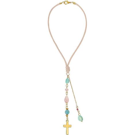 Kreuz Kette mit Amazonit & Kristallperlen für Auto, Tasche, Fenster (1/5)