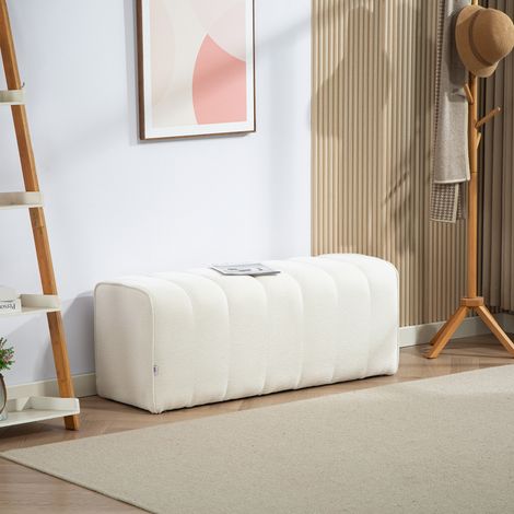 Banco de cama, banco tapizado, estilo moderno, otomana de tela con aspecto de lino, 110 x 40 x 44 cm, color crema.