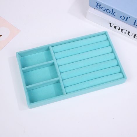 Blaues 3+1-Aufbewahrungstablett, 21,3 x 12,4 x 2,4 cm, 1-teilige Schmuckaufbewahrungsbox aus Samt, große Größe, geeignet für Ringe (1/5)