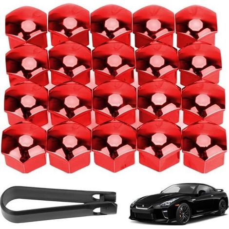 17mm Boulon Ecrou Couvre, 17mm Capuchons D'Écrou De Roue, Ecrou 17mm, 20 Pcs Capuchons Protection Hexagonal Roues 17mm, Rouge,yd (1/4)