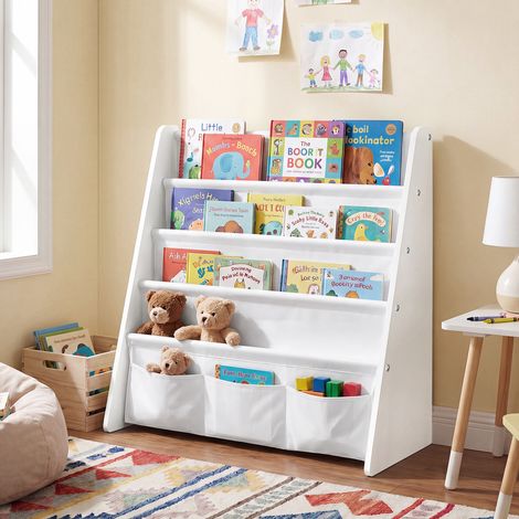 Songmics – Bibliothèque enfant 4 niveaux – Rangement sécurisé en MDF et acier – Dimensions 62,4 x 25 x 60 cm – Design blanc élégant