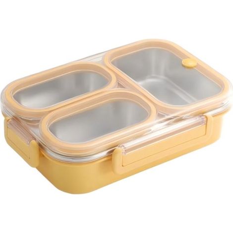 Fiambrera con compartimentos，Fiambrera infantil de acero inoxidable，Caja para meriendas de acero inoxidable a prueba de fugas，Blanco crema，800 ml (1/5)