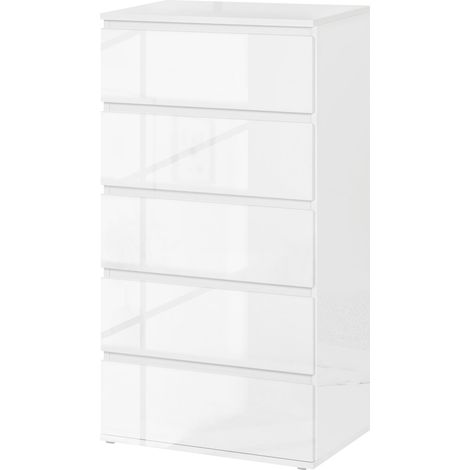 Kommode Schubladenschrank Sideboard mit 5 Schubladen, Büroschrank mit kippsicheren Zuglaschen, für Wohnzimmer, Schlafzimmer, Weiß, 55 x 34 x 100 cm (1/5)