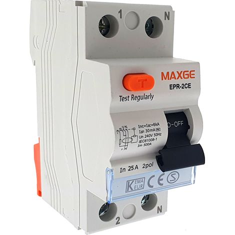 Interruptor Diferencial Residencial 1P+N 30mA 25A 6kA