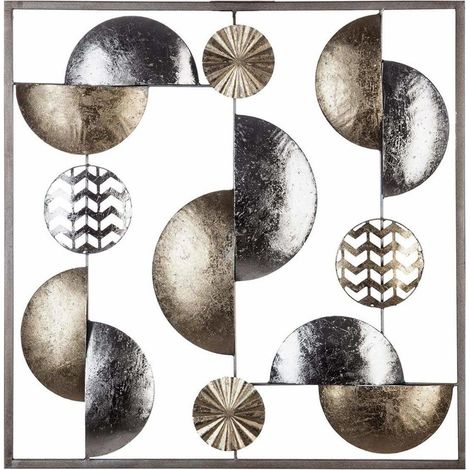 Atmosphera – Déco murale géométrique en métal 50 x 50 cm – Motif rond en doré et argent – Épaisseur 3 cm pour effet tridimensionnel