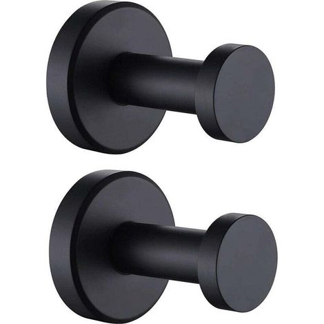 Patère de salle de bain Lot de 2 crochets pour serviette de salle de bain noir mat, cintre rond en acier inoxydable, support mural décoratif contemporain pour toilettes, cuisine - Noir mat (1/5)
