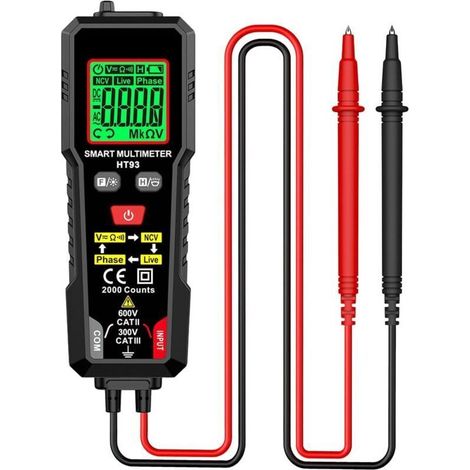 Multimètre numérique automatique, testeur de tension, de courant et de résistance AC/DC RMS vrai, avec test sans contact et écran LCD rétroéclairé analyseur de circuit portable compact adapté aux app (1/3)