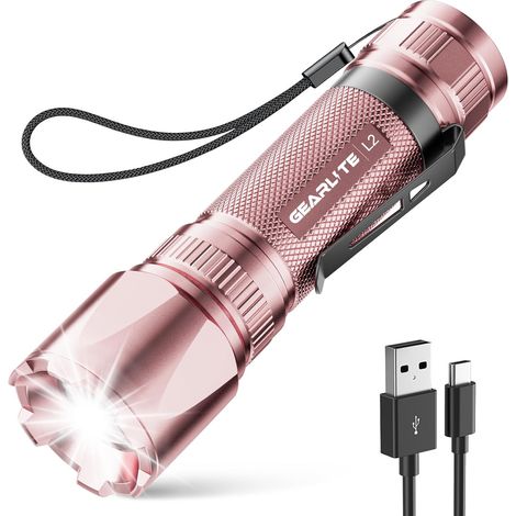 Lampe Torche Rechargeable, 3000LM Mini Lampe de Poche Tactique LED Ultra Puissante Rechargeable Zoomable avec 3 Modes D'éclairage, IP65 Étanche Longue Portée LED Flashlight pour Campin, Vert (1/5)
