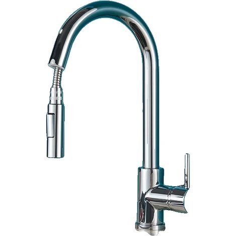 Rubinetto da cucina con doccetta estraibile, design contemporaneo, cromato, senza sensore. (1/2)